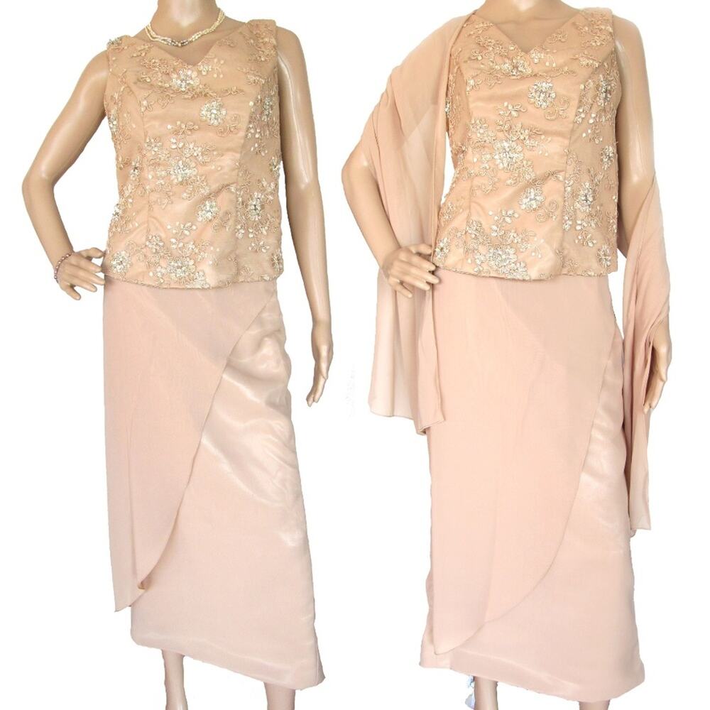 Unbranded 3-Piece Skirt Set, Size L, Beaded Tank, Skirt & Shawl